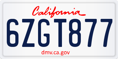 CA license plate 6ZGT877