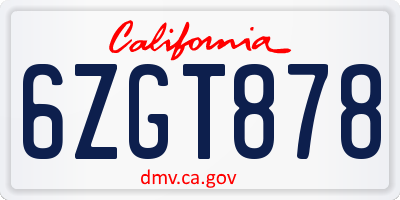 CA license plate 6ZGT878