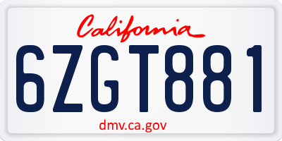 CA license plate 6ZGT881