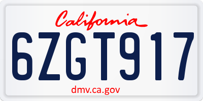 CA license plate 6ZGT917