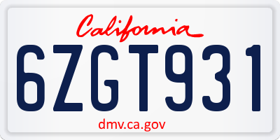 CA license plate 6ZGT931