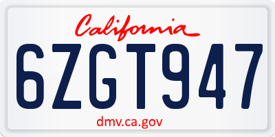 CA license plate 6ZGT947