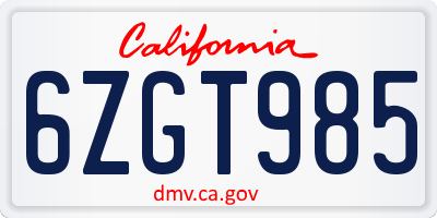 CA license plate 6ZGT985