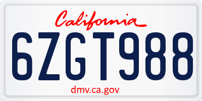 CA license plate 6ZGT988