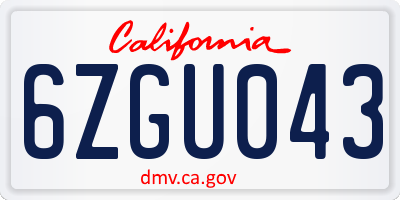 CA license plate 6ZGU043