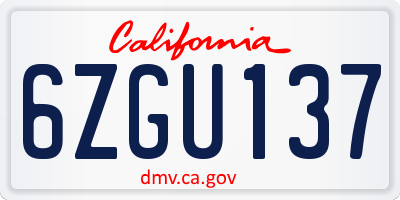 CA license plate 6ZGU137