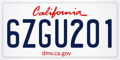 CA license plate 6ZGU201