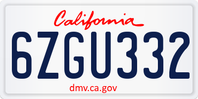 CA license plate 6ZGU332