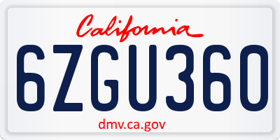CA license plate 6ZGU360