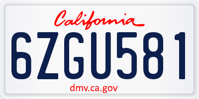 CA license plate 6ZGU581