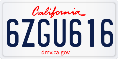 CA license plate 6ZGU616