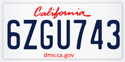 CA license plate 6ZGU743
