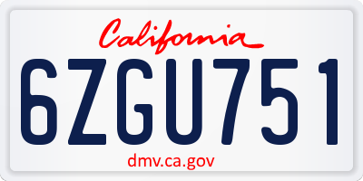 CA license plate 6ZGU751