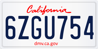 CA license plate 6ZGU754