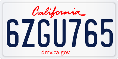 CA license plate 6ZGU765