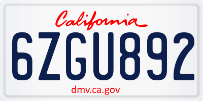 CA license plate 6ZGU892