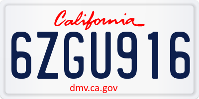 CA license plate 6ZGU916