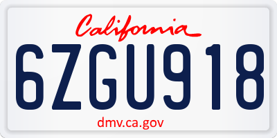 CA license plate 6ZGU918