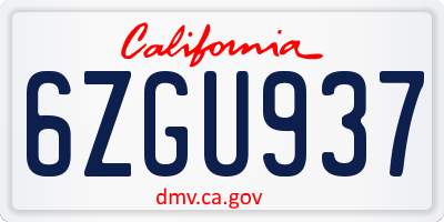 CA license plate 6ZGU937
