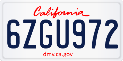 CA license plate 6ZGU972
