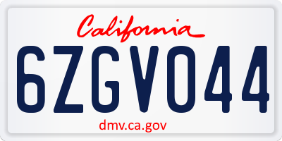 CA license plate 6ZGV044