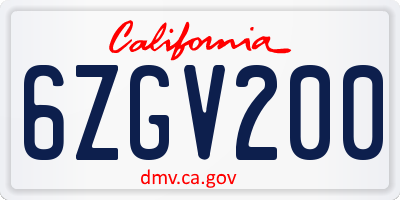 CA license plate 6ZGV200