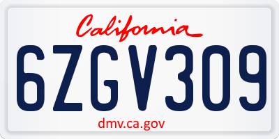 CA license plate 6ZGV309
