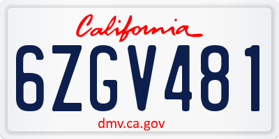 CA license plate 6ZGV481