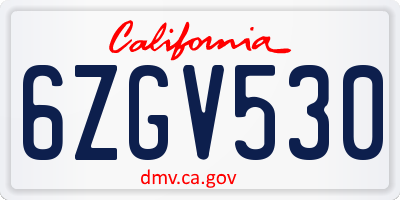 CA license plate 6ZGV530