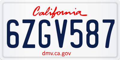 CA license plate 6ZGV587