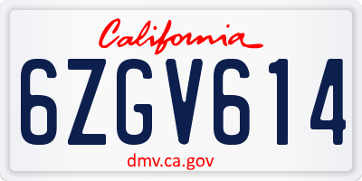 CA license plate 6ZGV614