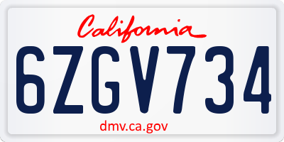 CA license plate 6ZGV734