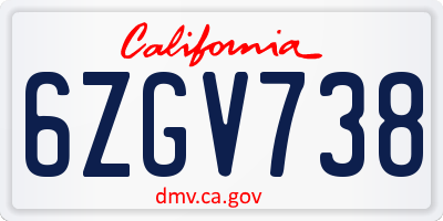 CA license plate 6ZGV738