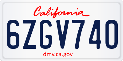 CA license plate 6ZGV740