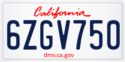 CA license plate 6ZGV750