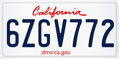CA license plate 6ZGV772
