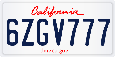 CA license plate 6ZGV777