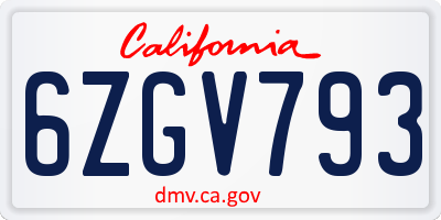 CA license plate 6ZGV793