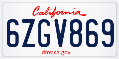 CA license plate 6ZGV869