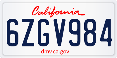 CA license plate 6ZGV984