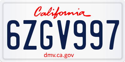 CA license plate 6ZGV997