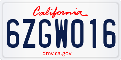 CA license plate 6ZGW016