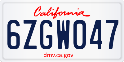 CA license plate 6ZGW047