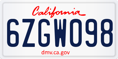 CA license plate 6ZGW098