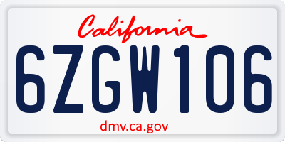 CA license plate 6ZGW106