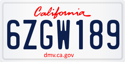 CA license plate 6ZGW189