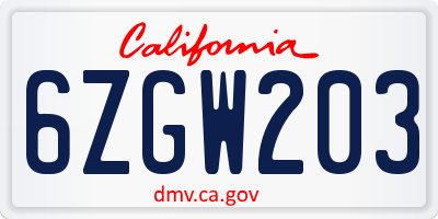 CA license plate 6ZGW203