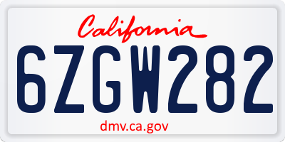 CA license plate 6ZGW282