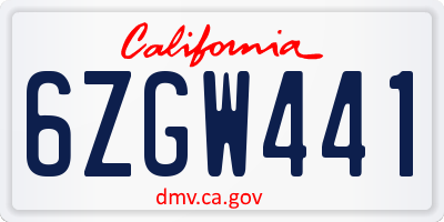 CA license plate 6ZGW441
