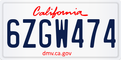 CA license plate 6ZGW474